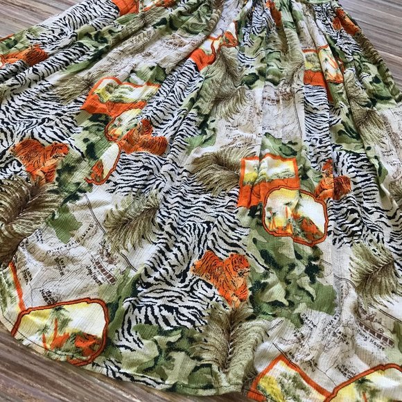 Papa Brand Crinkle Fabric Maxi Skirt Tiger & Zebra Print Elastic Waist One Size - Picture 6 of 8